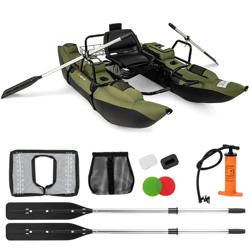 Inflatable Fishing Float Tube with Foldable Padded Seat, Adjustable Footrest, Pump & Paddles, 400 LBS Load Capacity Adult Belly Boat for Angling