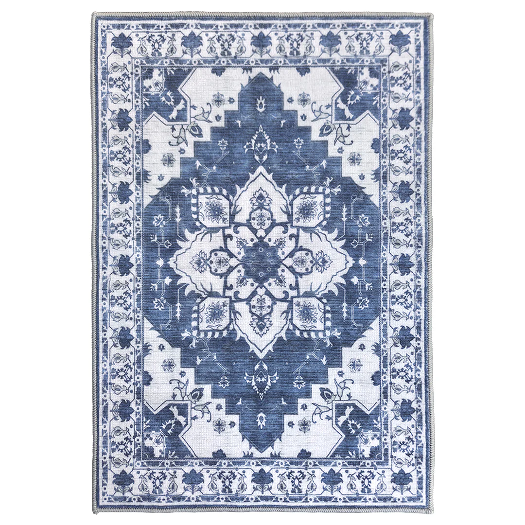 Muddy Mat® Navybell Washable Area Rugs for Living Room, Bedroom & Dining Room – Modern Soft Low Pile Non Slip Carpet – Pet Friendly Waterproof Foldable Rugs for Home