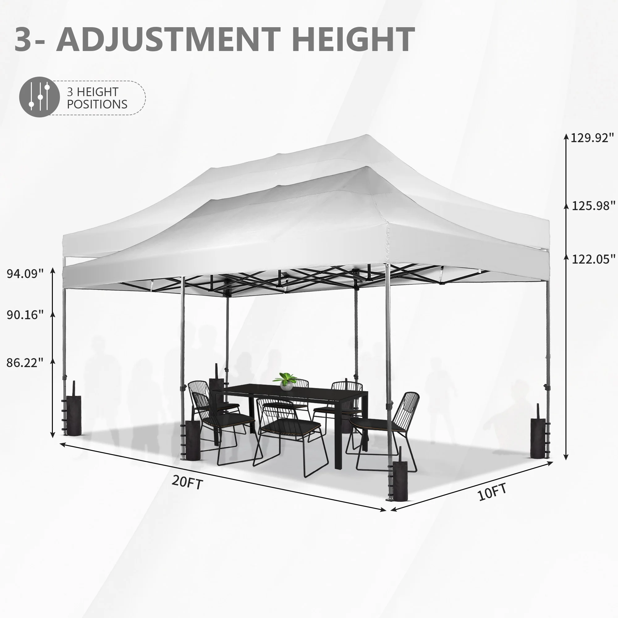 10x20 Heavy Duty Pop up Canopy Tent with Weighted Sandbags,Outdoor Shade Instant Folding Event Gazebo with Wheeled Bags,White(White/Sandbags) - Image 10
