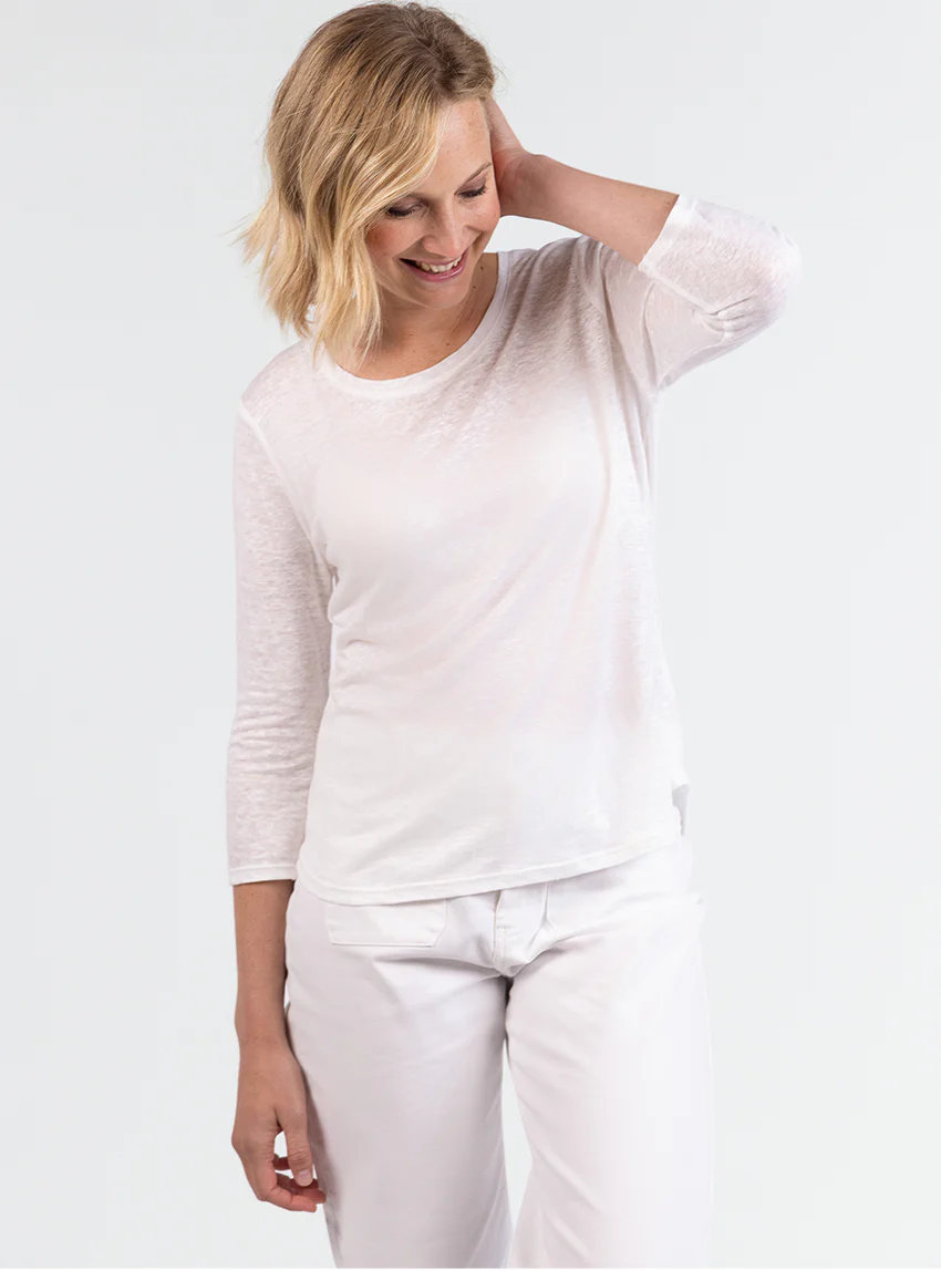 Tee-shirt femme en lin manches 3/4 blanc