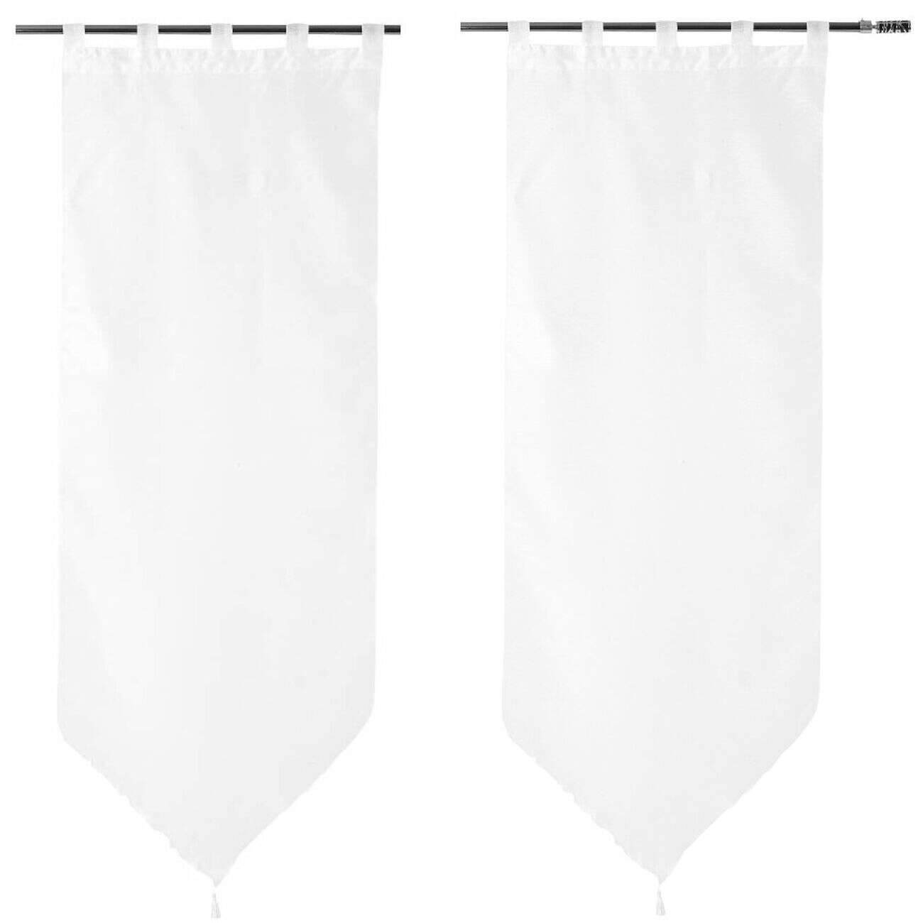 Vitrage passe tringle voile uni blanc pointe pompon 60x160cm x2