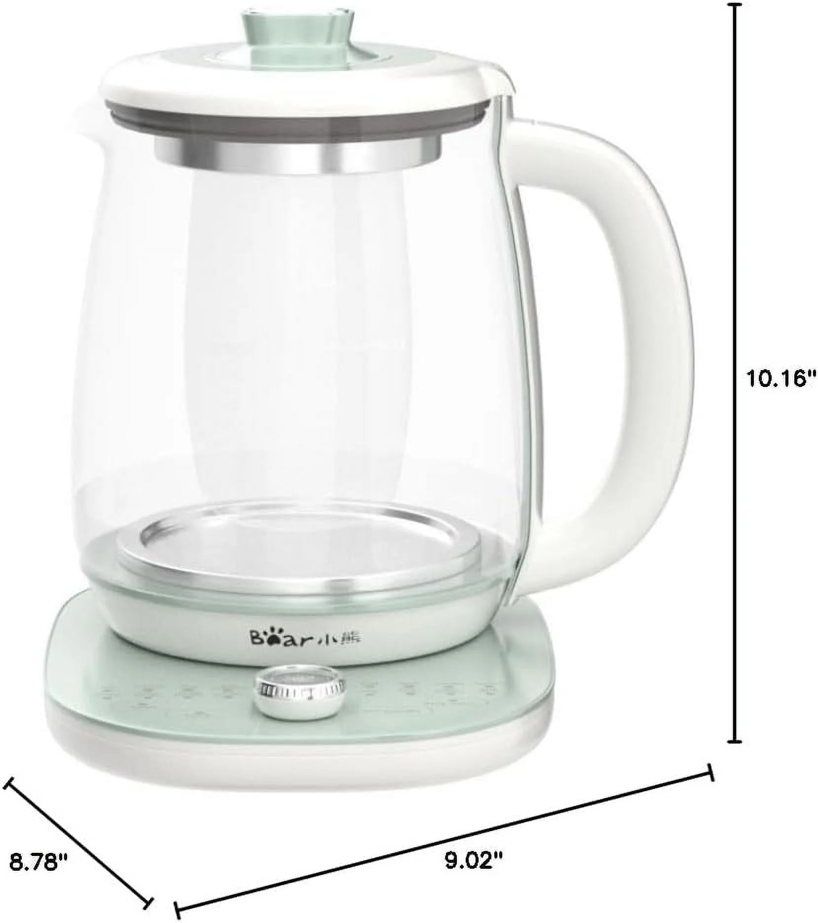 Bear YSH - C18S2 Health Pot, Electric Kettle Tea Maker with Infuser, Glass Kettle & Stew Pot, 16 Menus 1.8 L 120V, Green