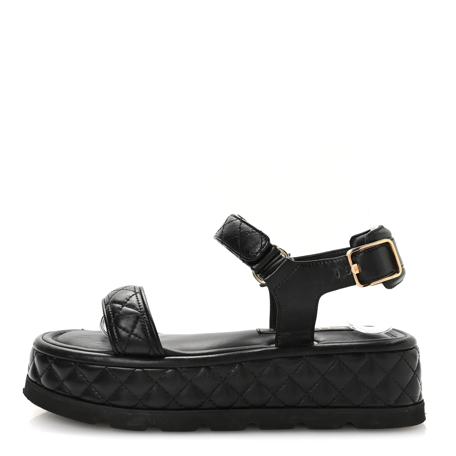Lambskin Quilted Platform Sandals 38 Black