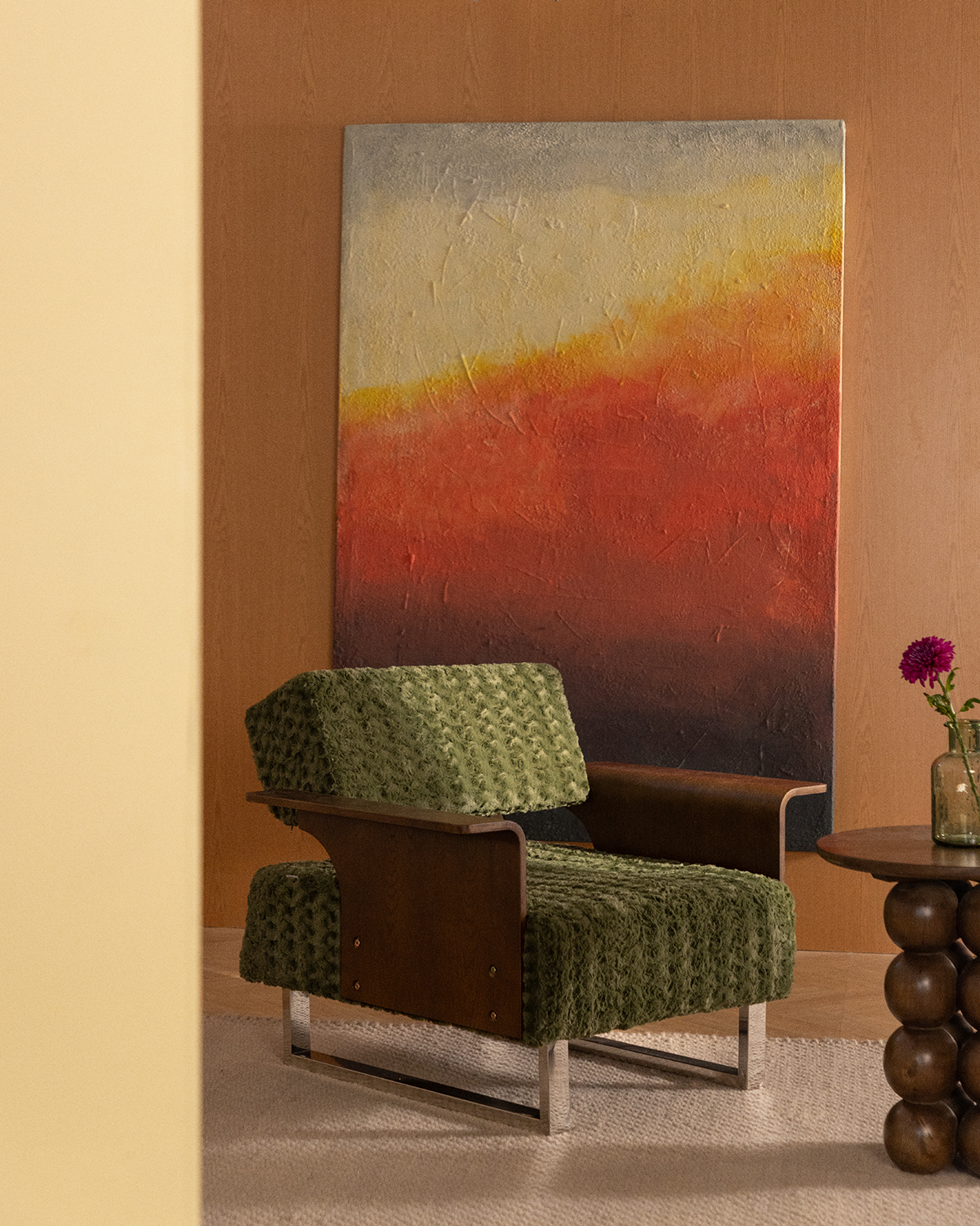 70s - Sillón Reclinable con Reposabrazos de Madera y Tela 70s Furry