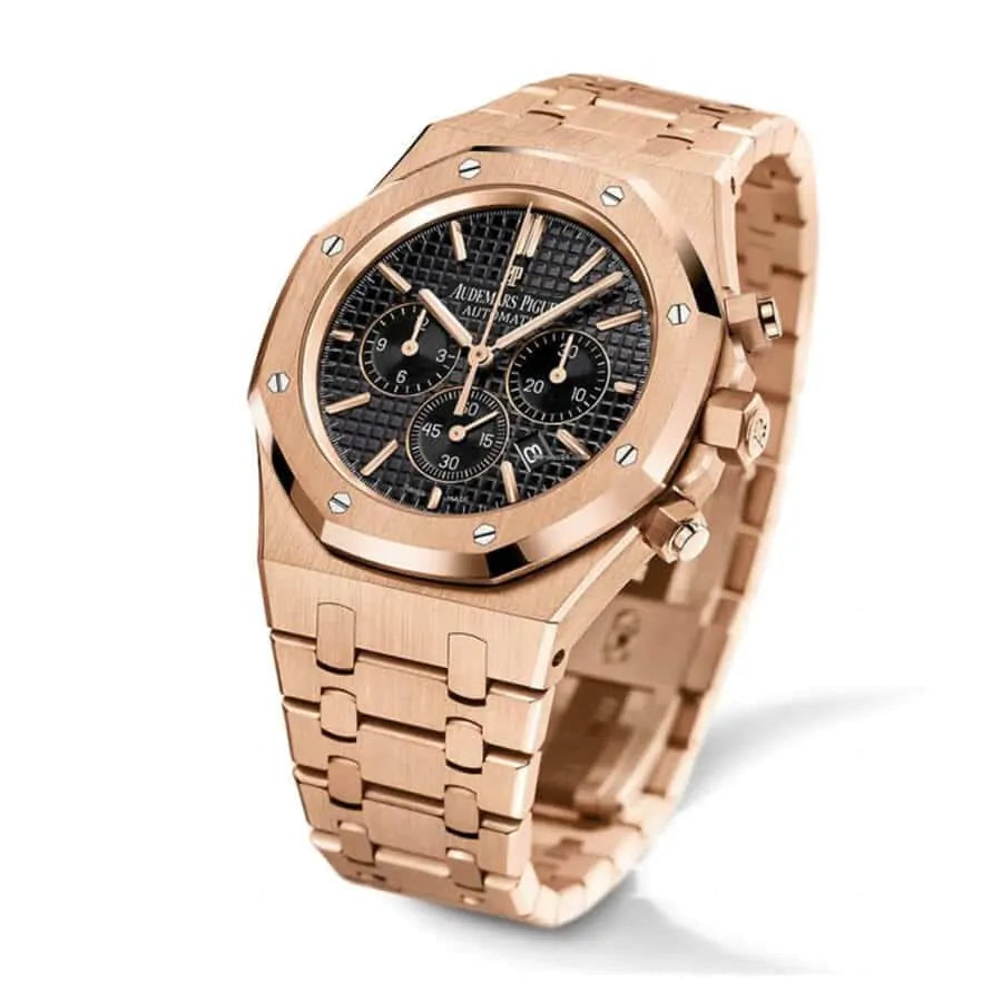 [Super Clone]Audemars Piguet Royal Oak Chronograph 41MM Rose Gold Bracelet – Black Dial