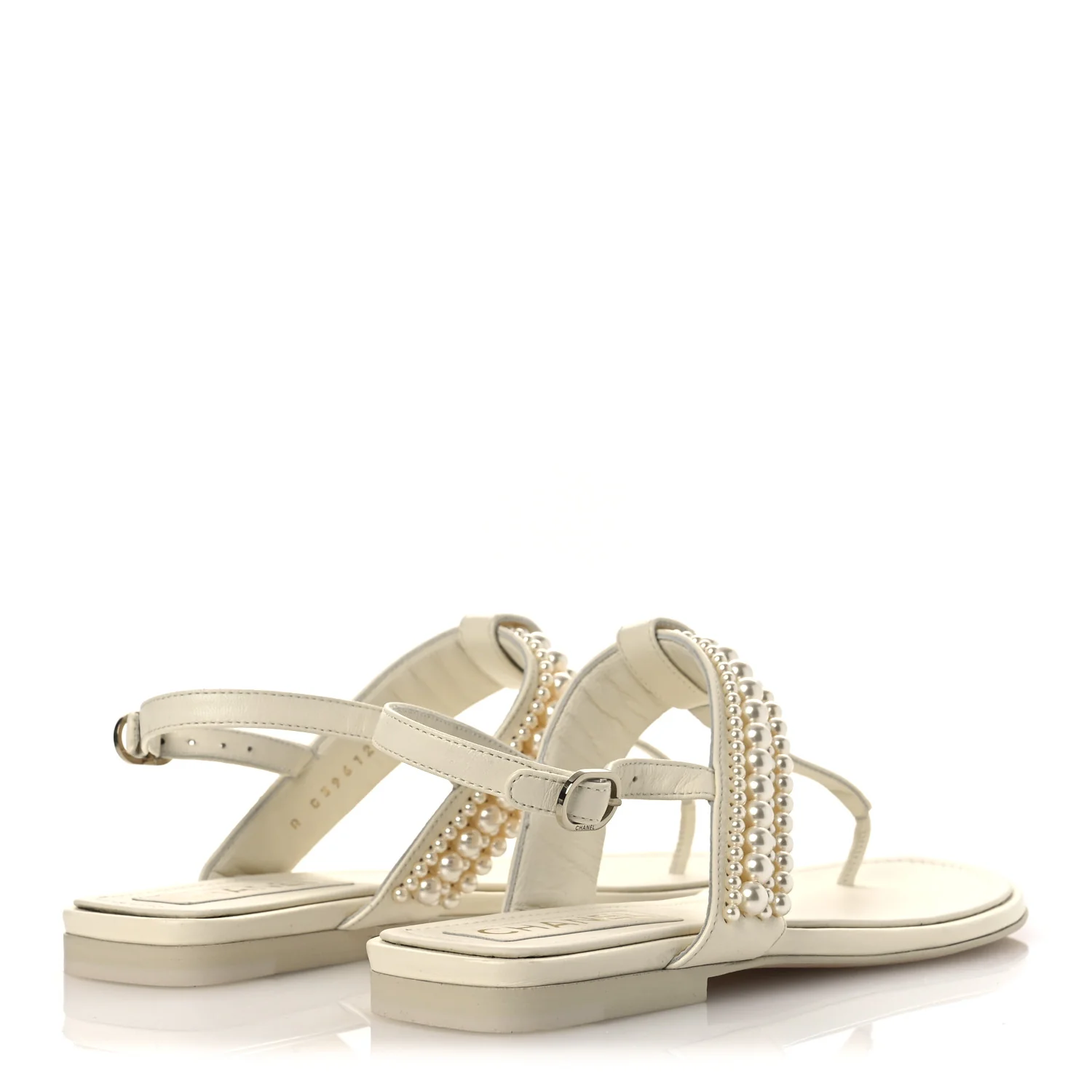 Lambskin Pearl Mini CC Thong Sandals 38 White
