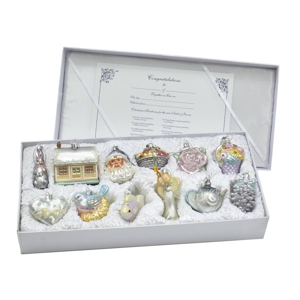 Kurt Adler Noble Gems Newlywed's Glass Tree Box, Set of 12