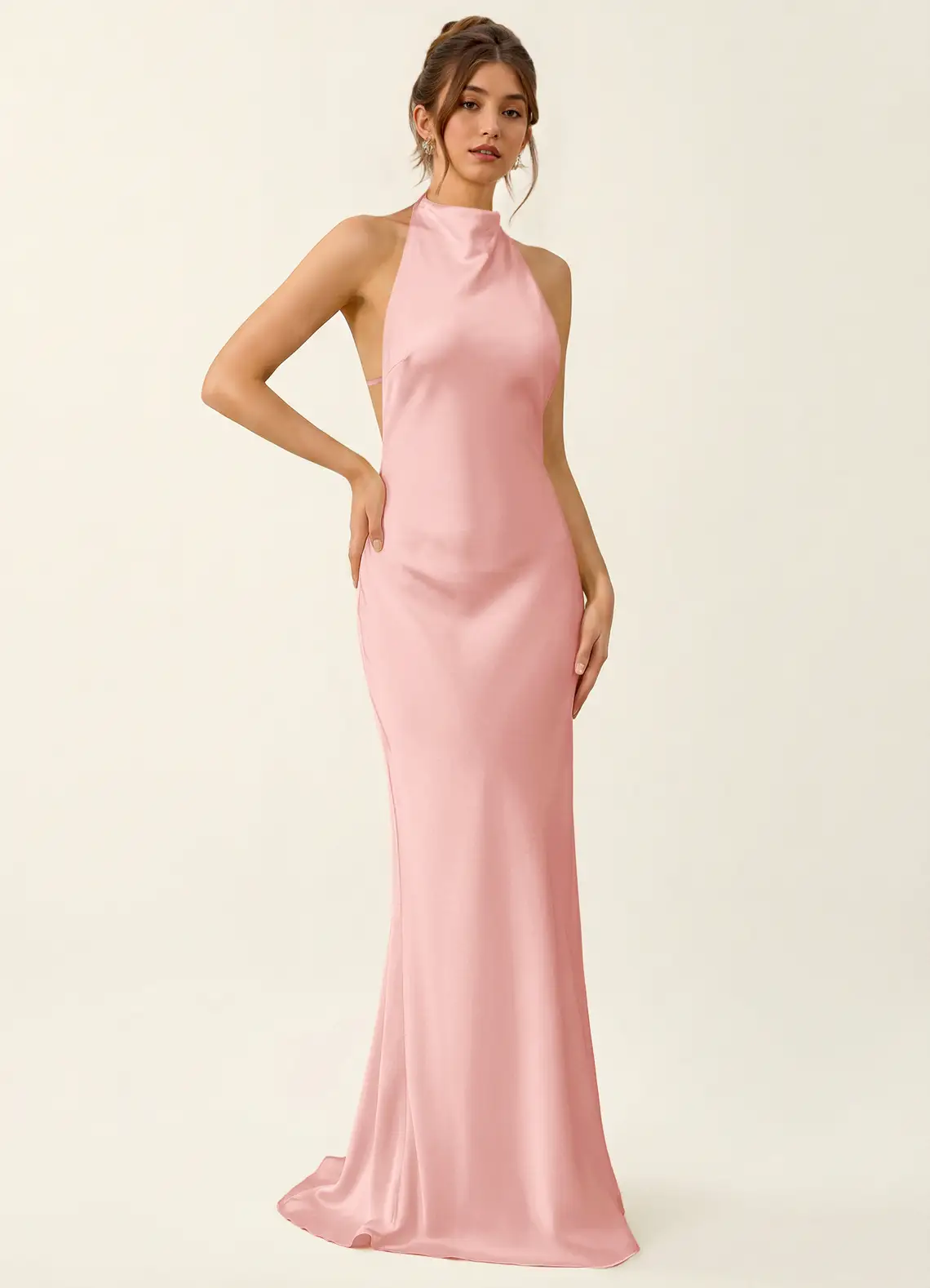 Homeper Powder Pink Open Back Stain Party Dress