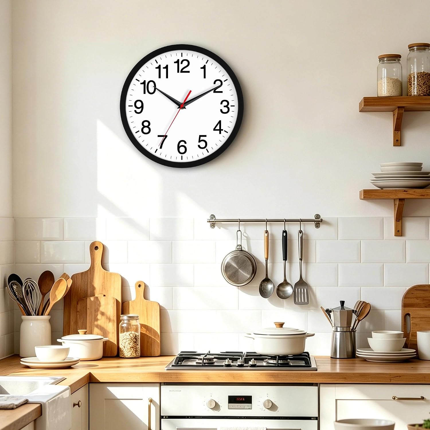 Rohioue Wall Clock Analog 8 Inch Black Battery Operated Silent Clock| Easy To Read, Non-Ticking, Round, Accurate, Kitchen, Living Room, Classroom, Office, School