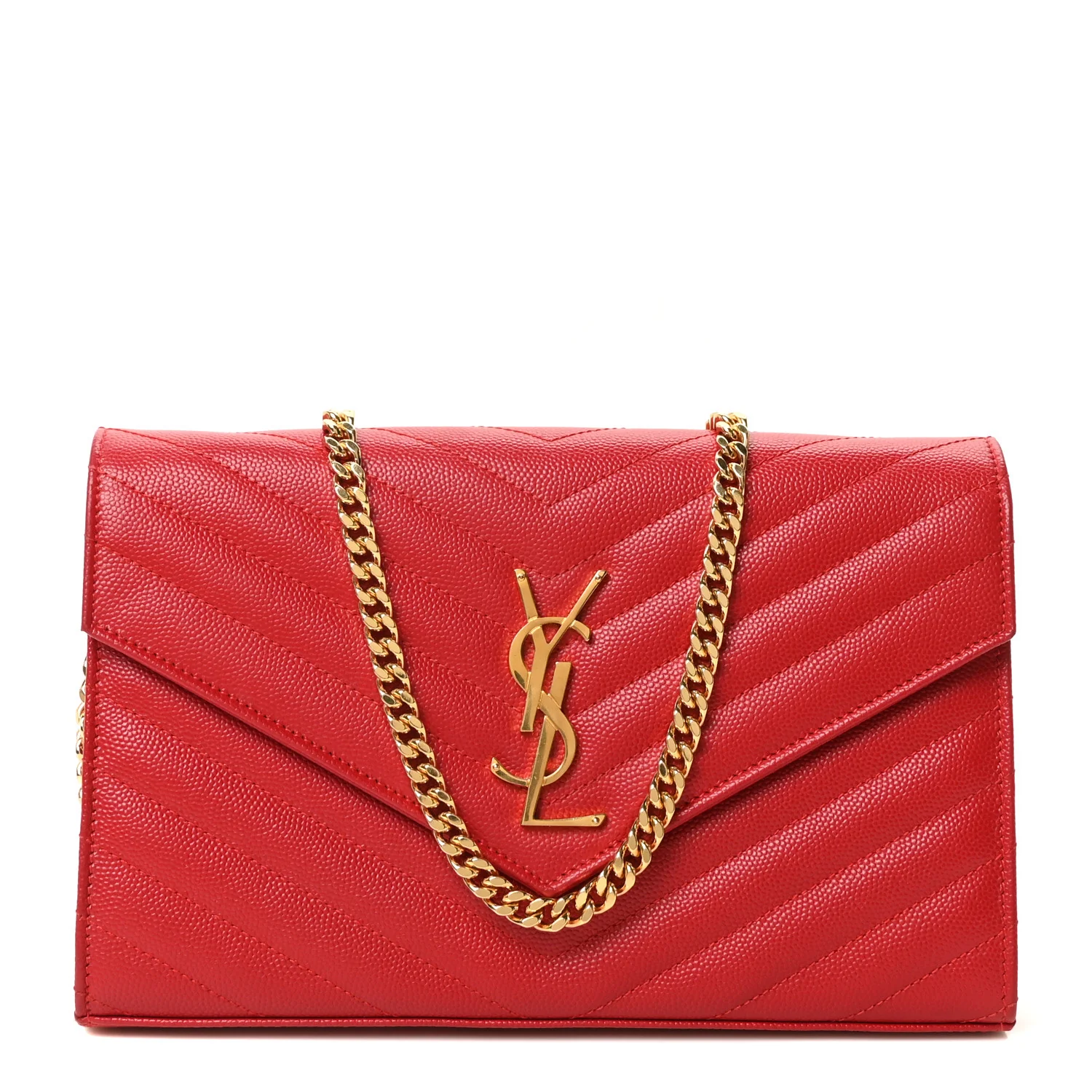 Grain De Poudre Matelasse Chevron Monogram Chain Wallet Red