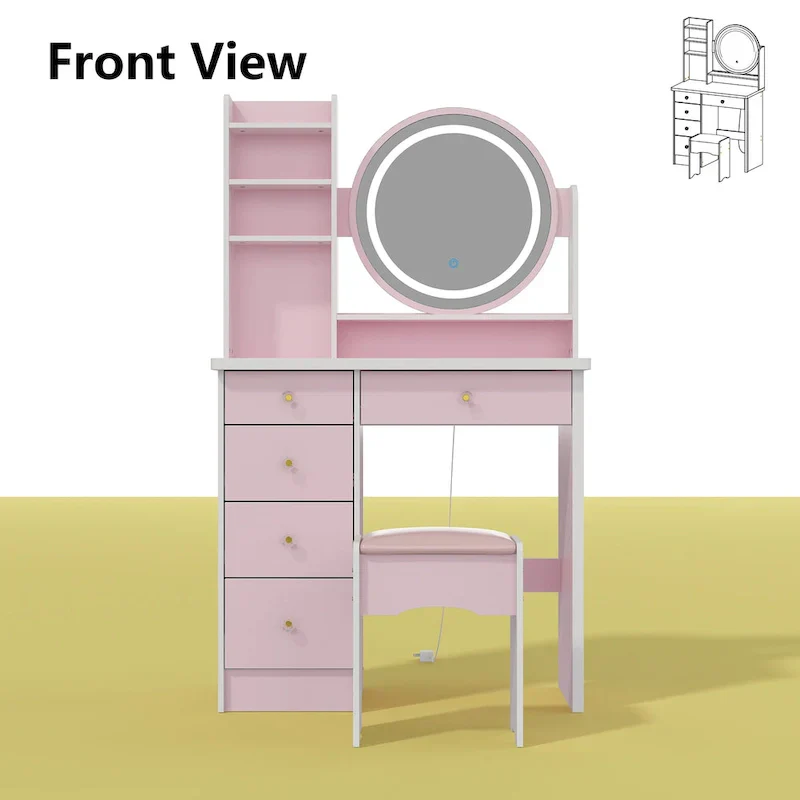 31.5-Inch Makeup Vanity Set with Stool, Mirror, and 3-Color Lighting