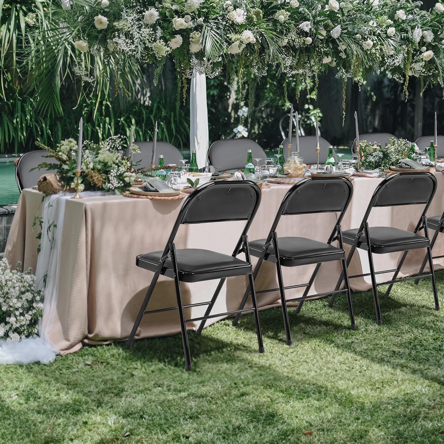 Lot de 12 chaises pliantes Sweetcrispy, chaises pliantes rembourrées en cuir, chaises pliantes robustes en métal