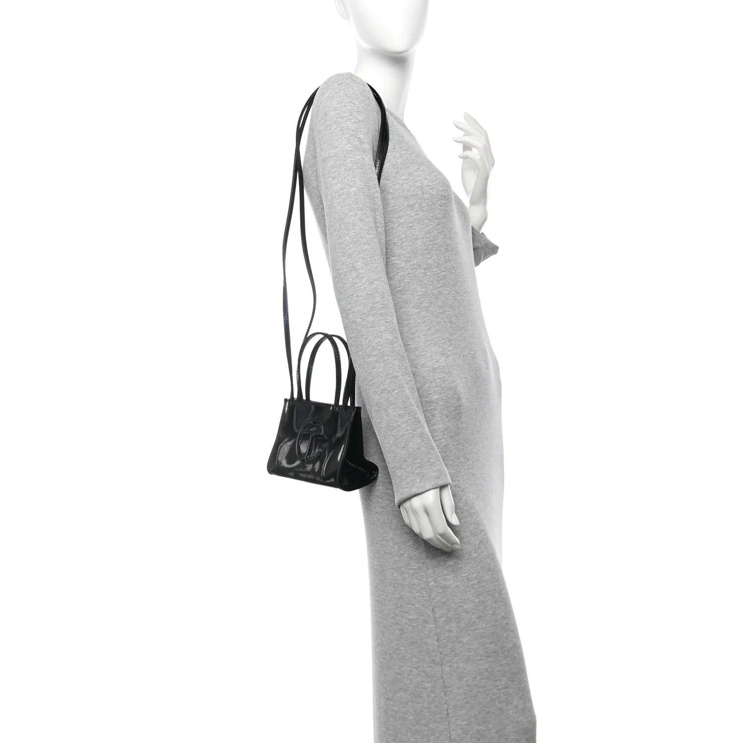 Patent Vegan Leather Small Shopping Bag Black Rainbow