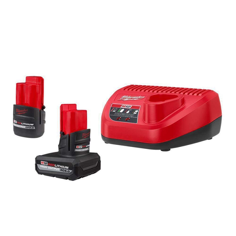 Milwaukee M12 High Output XC5.0 CP2.5 Ah Battery Starter Kit Charger 48-59-2452S