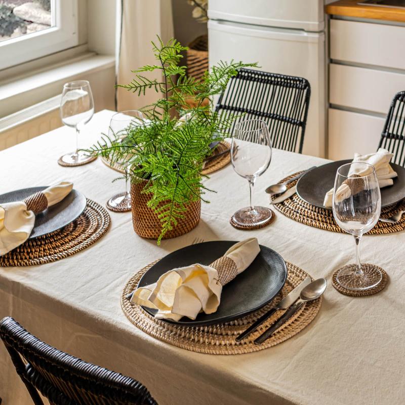 Rattan glassbrikke 6 stk i stativ beige