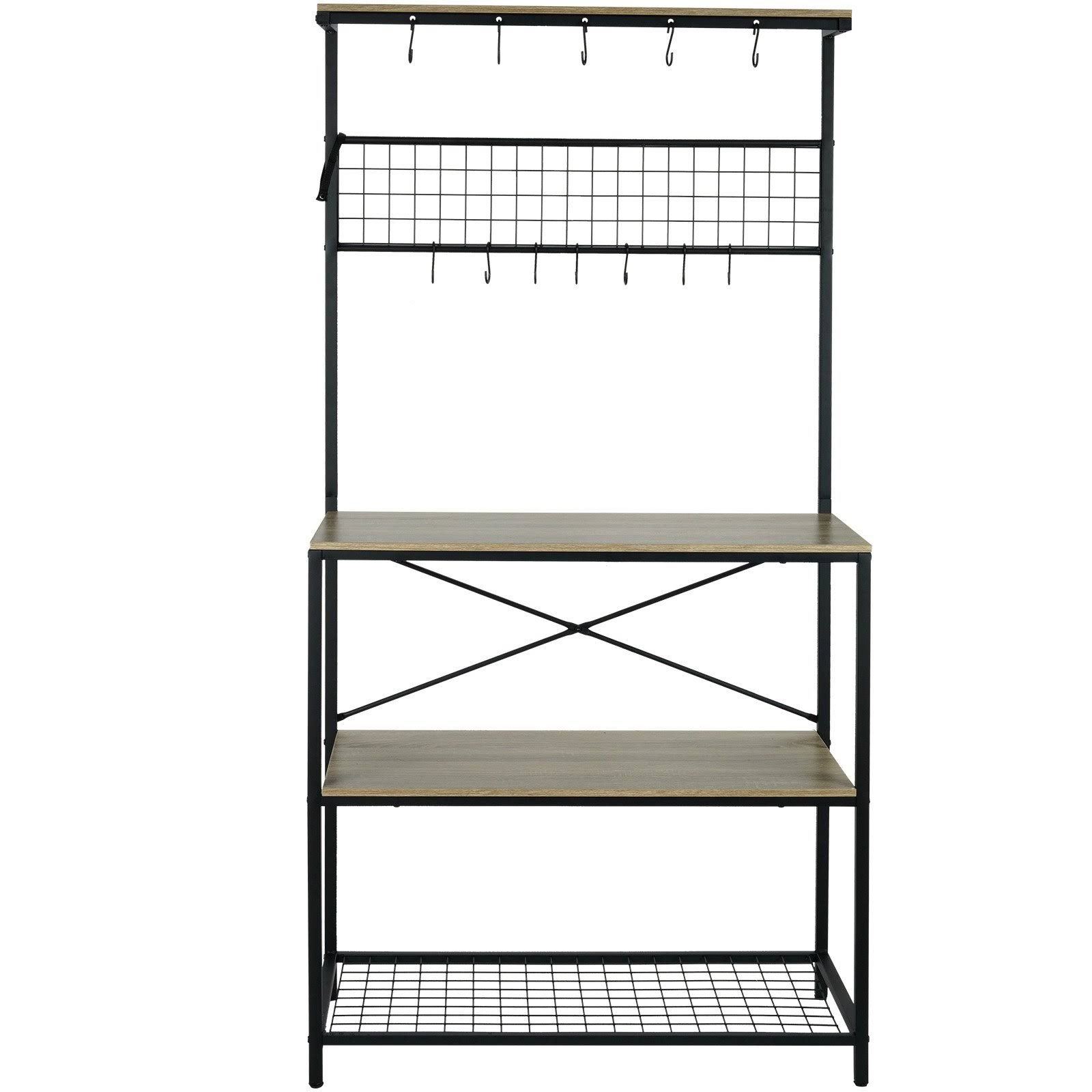 VEVOR Kitchen Bakers Rack 4-Tier Industrial Microwave Stand with Hutch & 10 S-Shaped Hooks DDJH157X33671FRSCV0