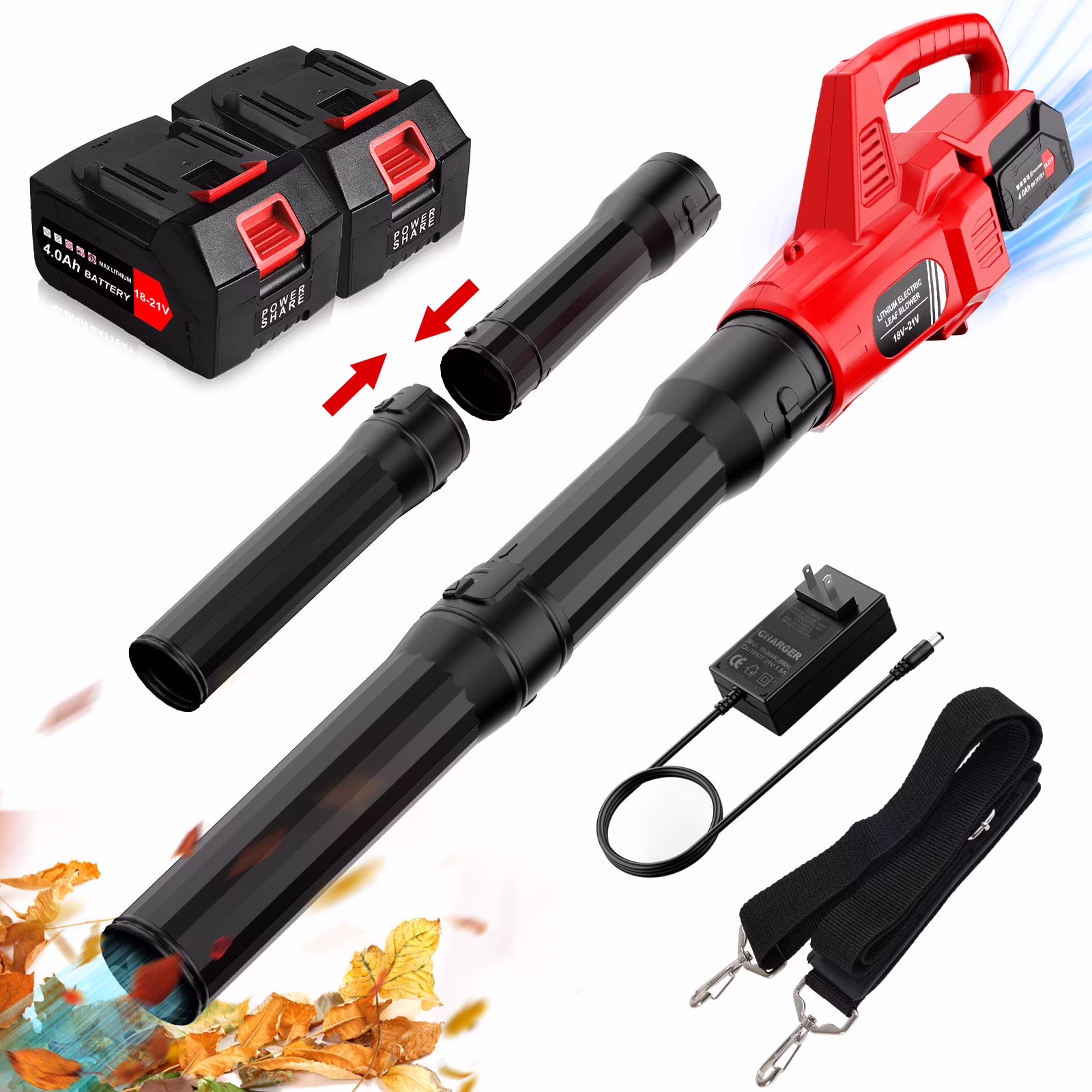 Tanbaby 21V Cordless Leaf Blower, 320CFM Electric Leaf Blowers, 3 Speed Mode, 330W 180MPH with 2x 2.5Ah Batteries, Lightweight Powered Blowers for Leaf/Snow/Dust Blowing(2 Amps)