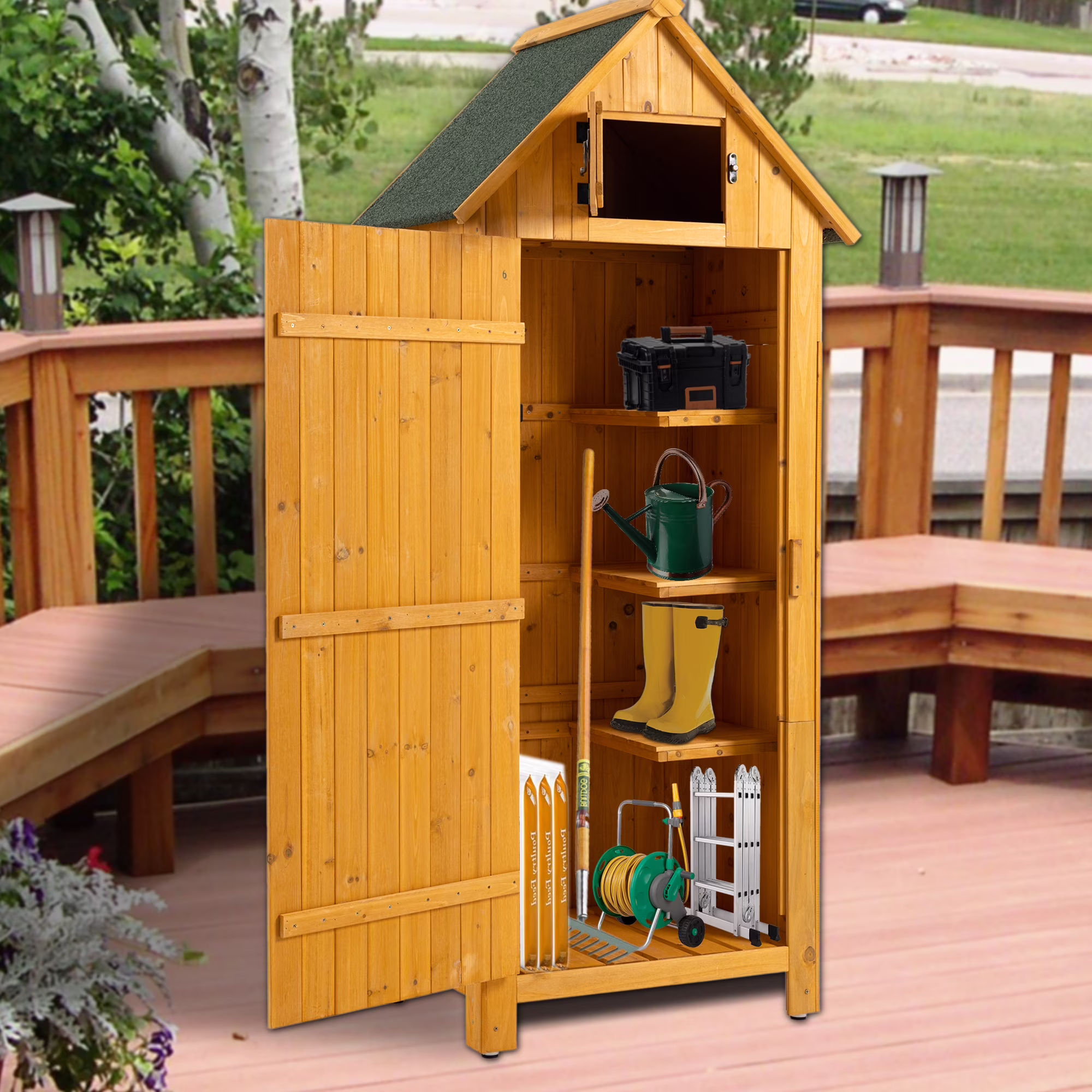 Miniyam 70.55 Outdoor Storage Shed, Garden Tool Storage Cabinet for Home Yard, Natural