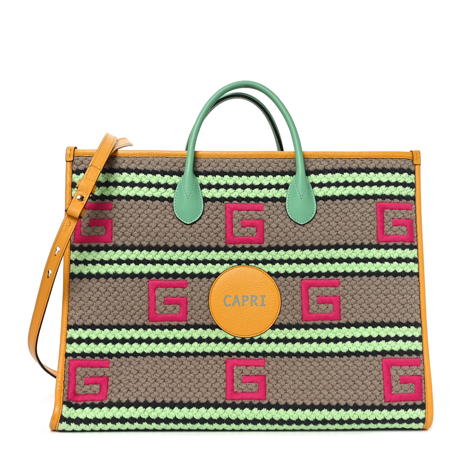 Fabric Embroidered Capri Striped Tote Bag Yellow