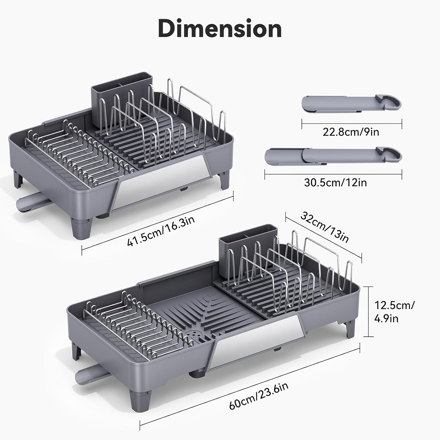 Urackify Large Dish Drying Rack, Expandable Dish Drainer, Gray