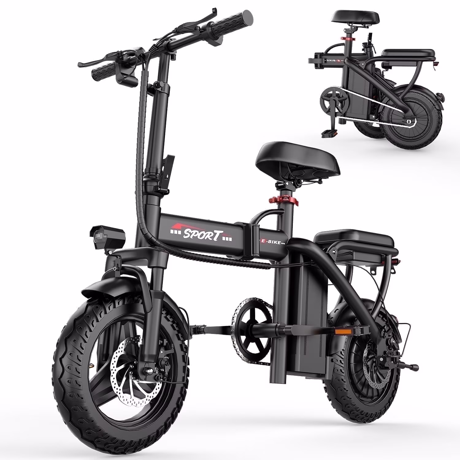 14" Electric Bike with Dual Front Suspension,500W Folding Ebike, Up to 25Miles 20MPH, 48V Removable Lithium-Battery, Stylish 14" Foldable Commuting Electric Bicycle for Women Men