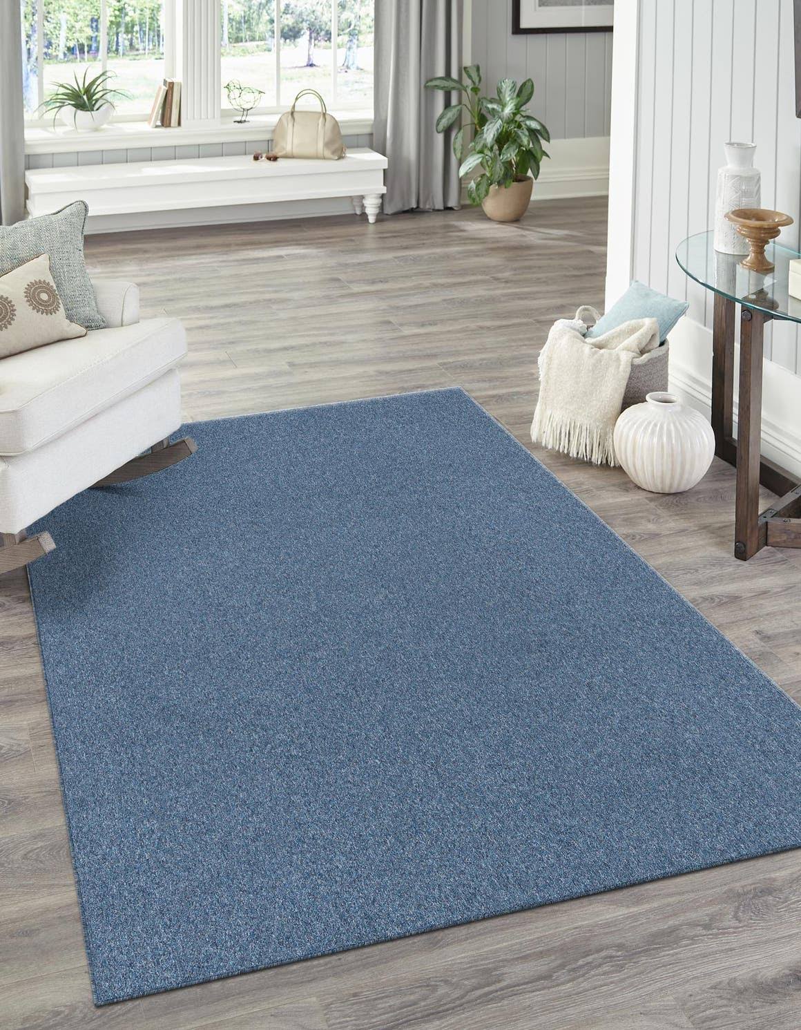 Unique Loom 7.75' x 10' Solid Blue Rectangular Shag Area Throw Rug
