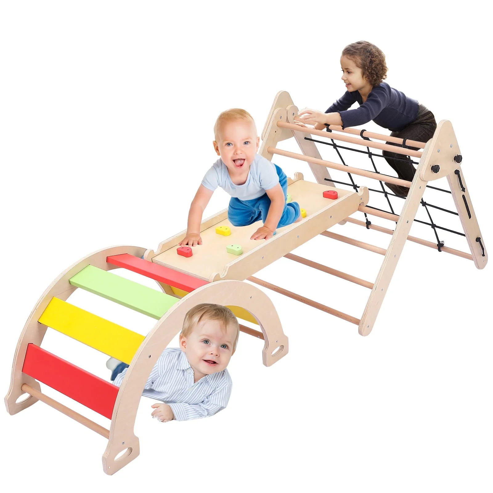 Toddler Indoor Gym Playset 2-in-1 Wooden Climbing Toys Triangle Folding Climbing for Climbing Sliding for Boys and Girls - Image 2
