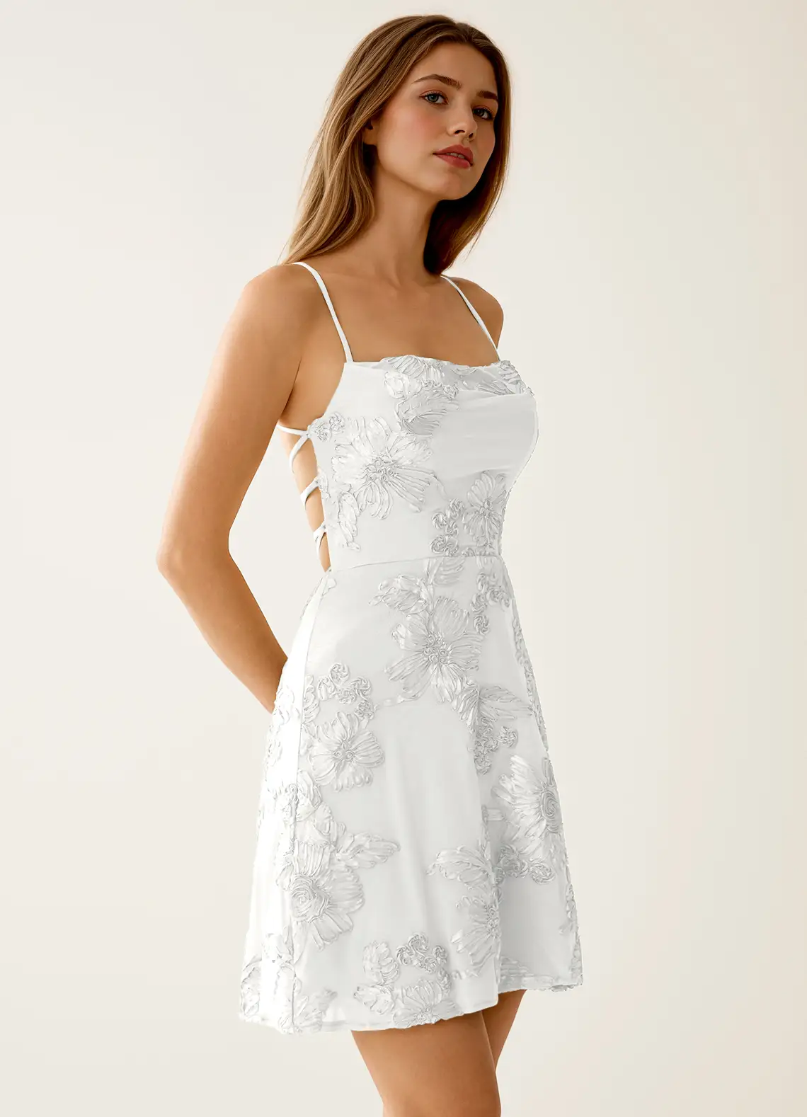 Lysandra White Stretch 3D Flowers Corset Mini Dress
