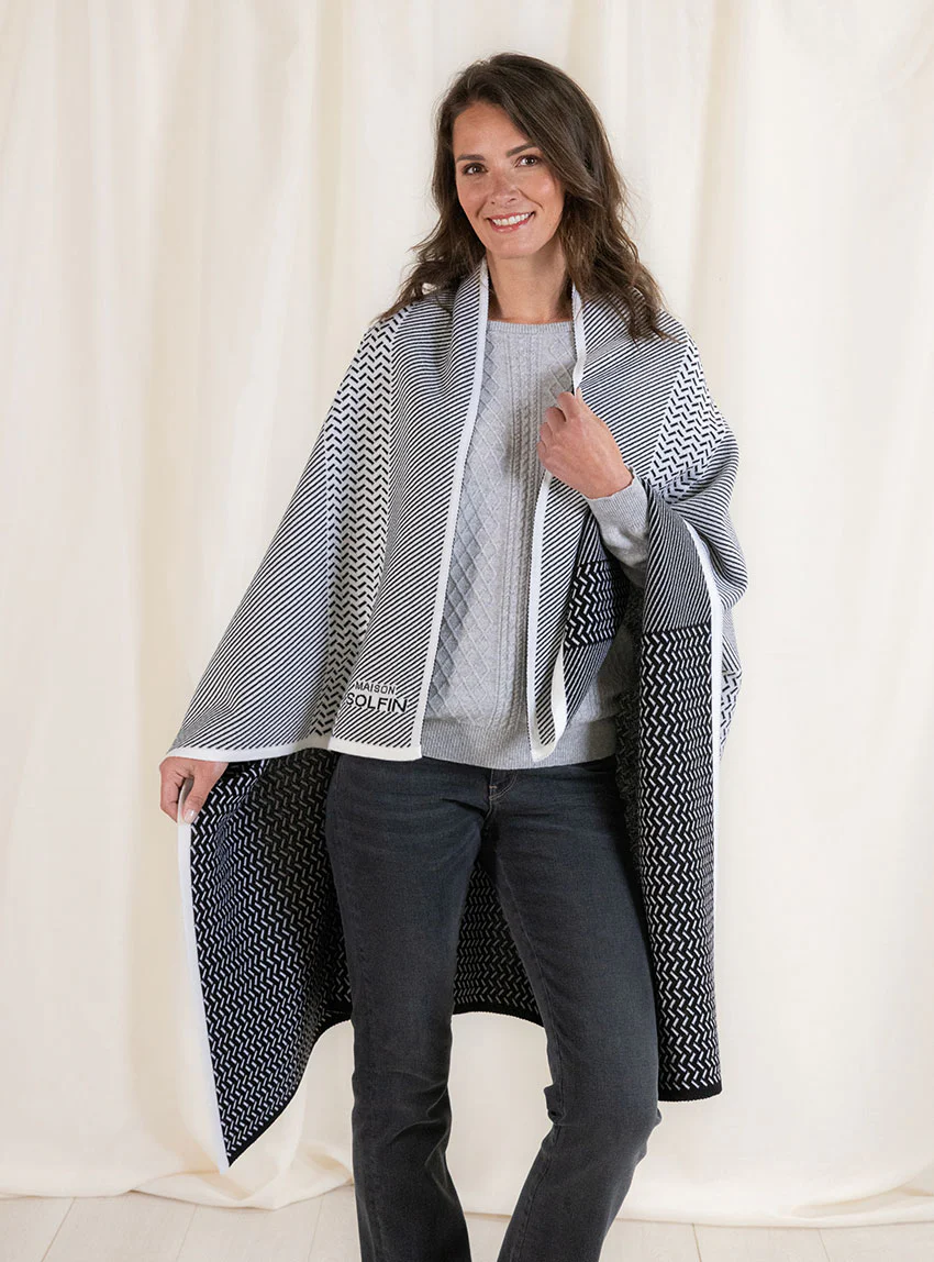 Plaid jacquard en laine mérinos noir
