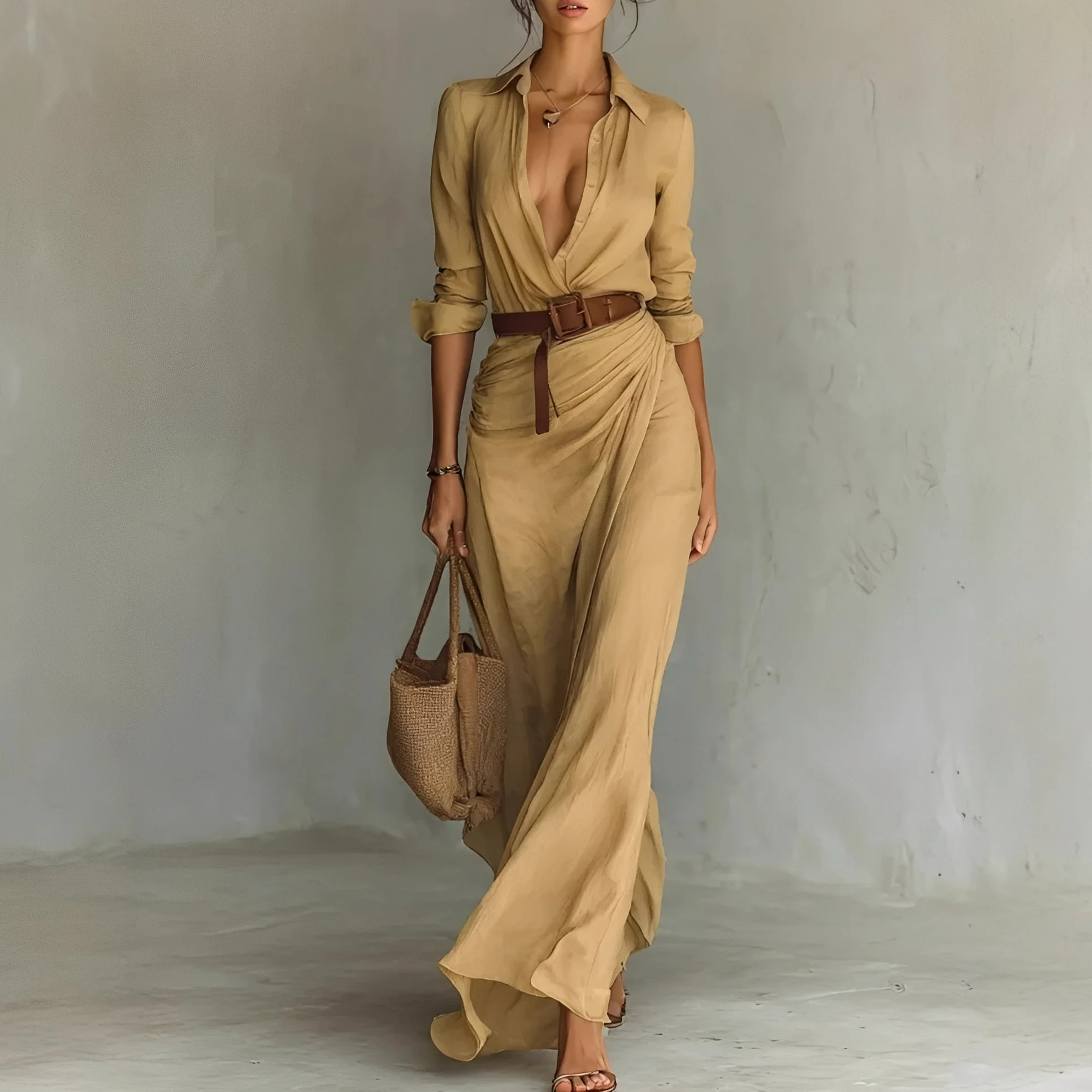 Hanny - Robe maxi confortable avec ceinture à la taille