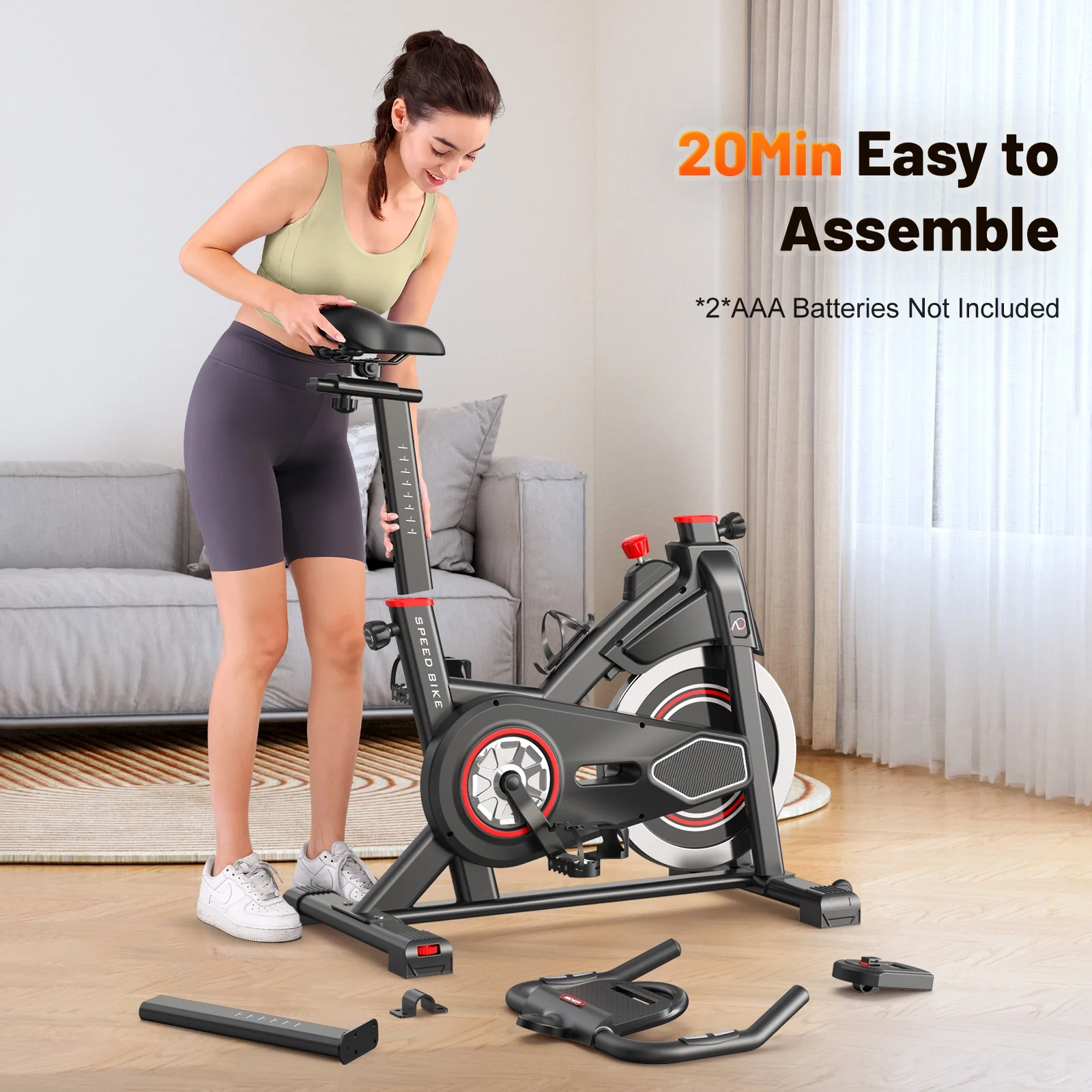 Exercise Bike Indoor Stationary Cycling Bike with 300lbs Weight Capacity,100% Resistance Adjustment Range, Heavy Flywheel, Comfortable Seat Cushion LCD Monitor(5997-R) - Image 8