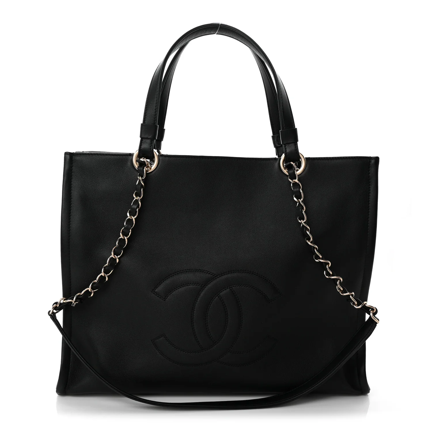 Calfskin CC Zipped Shopping Tote Black