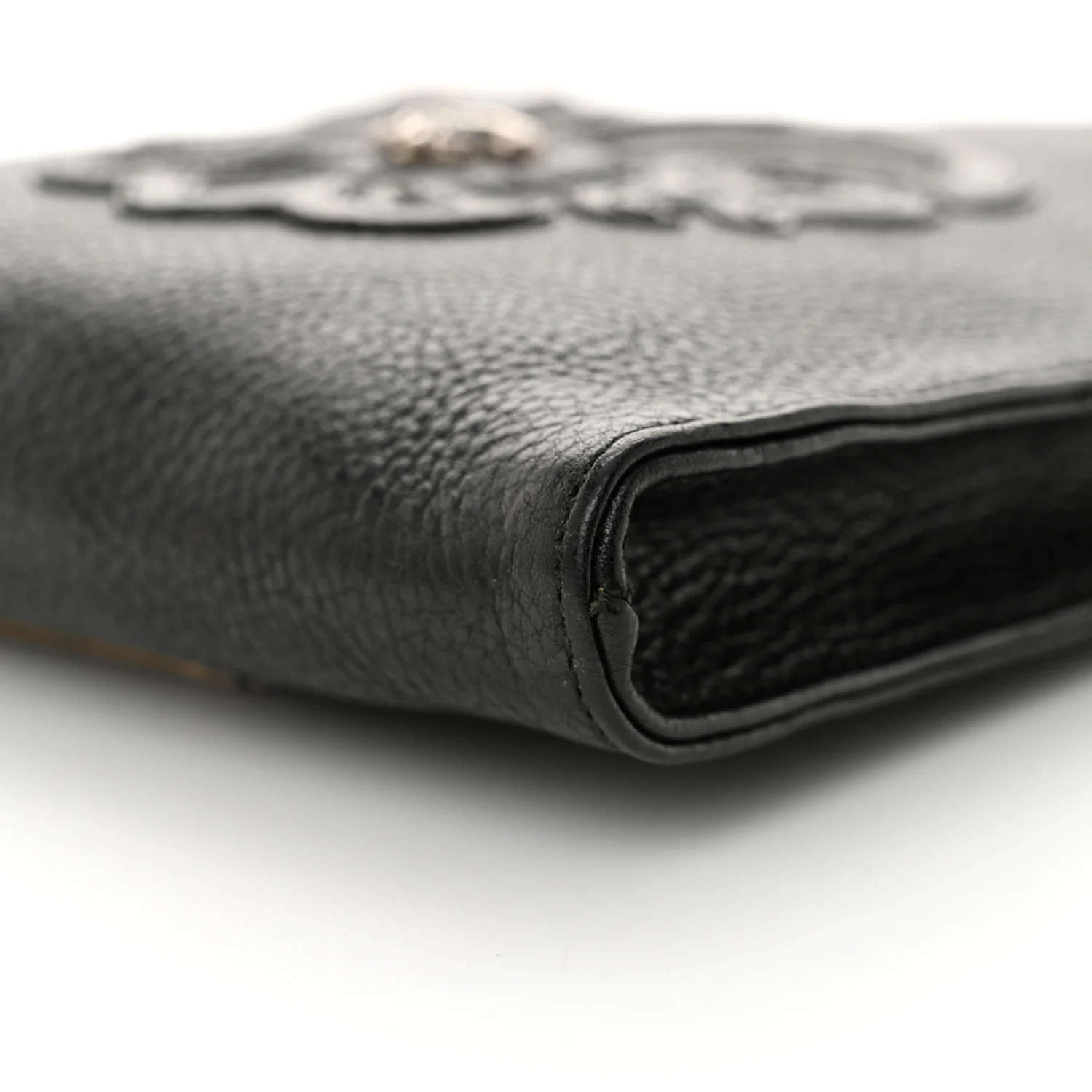 Grained Calfskin Fleur De Lis Square Pocket Crossbody Black