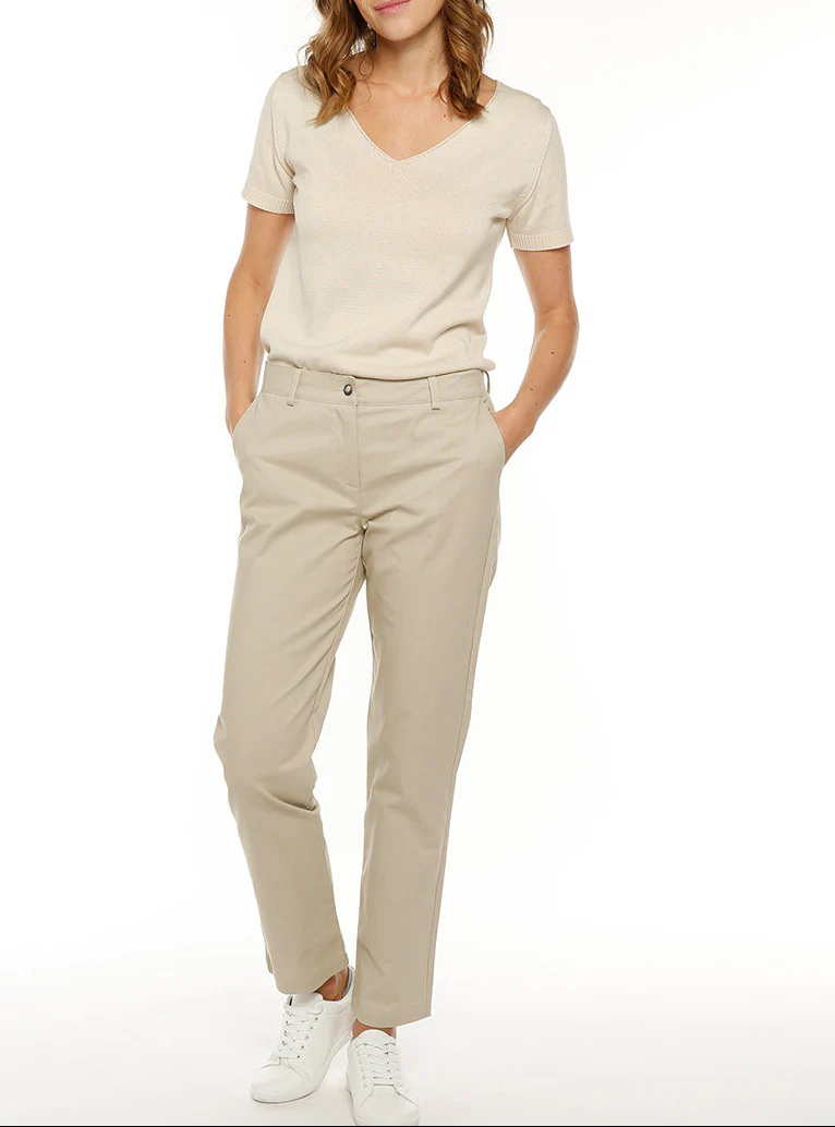 Pantalon chino femme coton beige clair