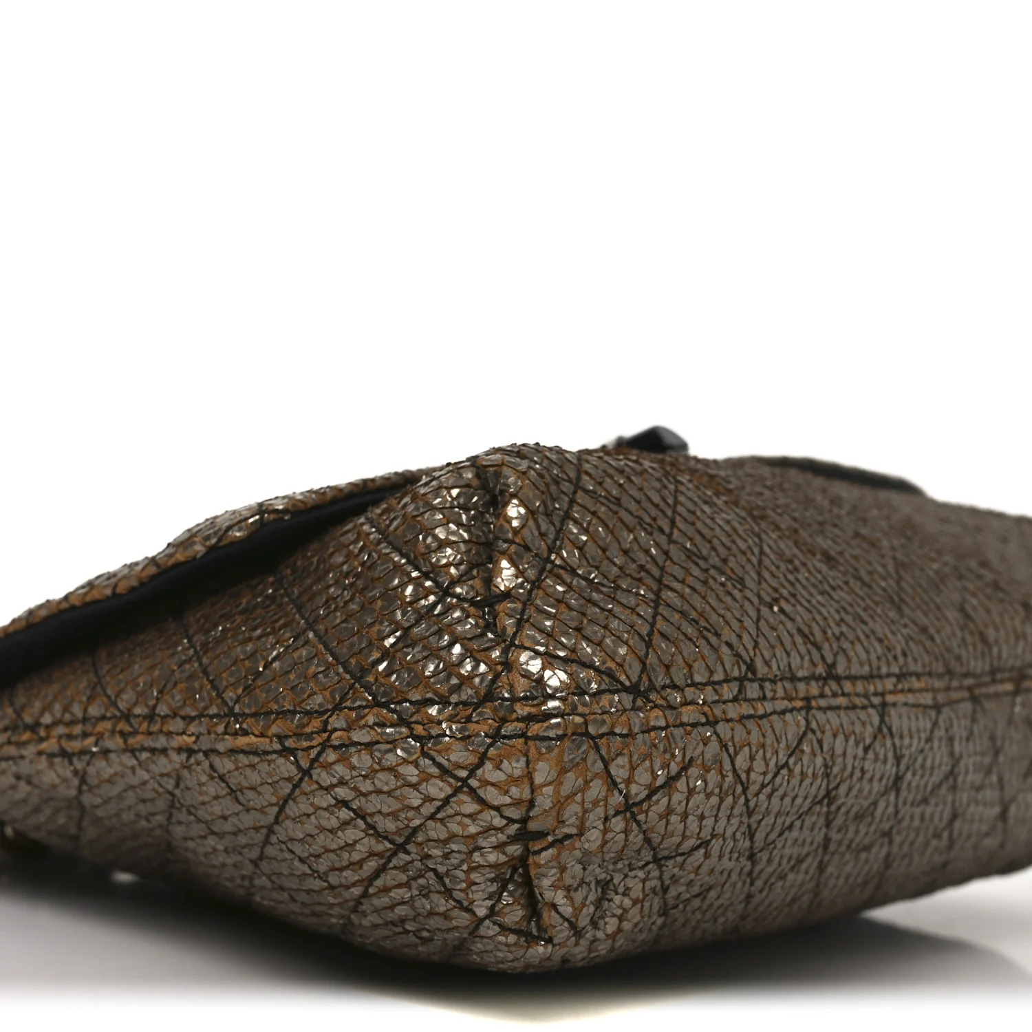 Crackled Metallic Lame Quilted Happy Partage Bag Gold