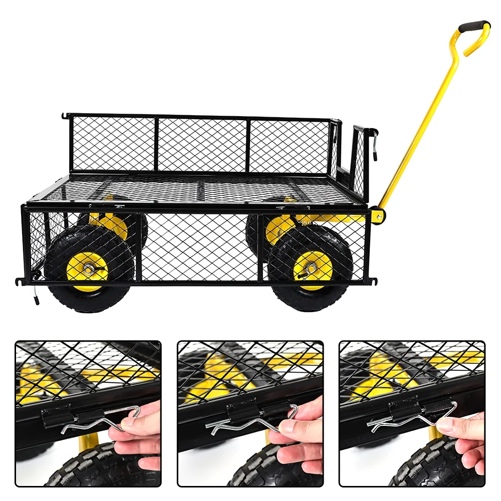 900 Lbs Heavy Duty Steel Garden Cart, Garden Wagon Cart on Wheels, Outdoor Metal Yard Utility Wagon Carts with 10" Tires and Mesh Removable Sides(Convert to Flatbed) and 180��Rotating Handle - Image 9