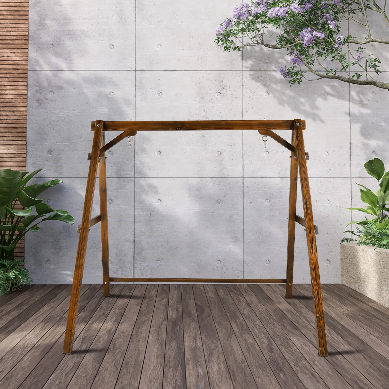 Overpatio Swing Frame Wooden Porch Swing Stand A - Frame 600 lb Capacity
