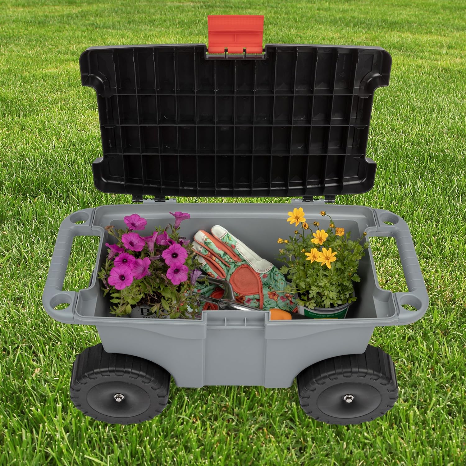Pure Garden Rolling Garden Cart with Seat, Gray