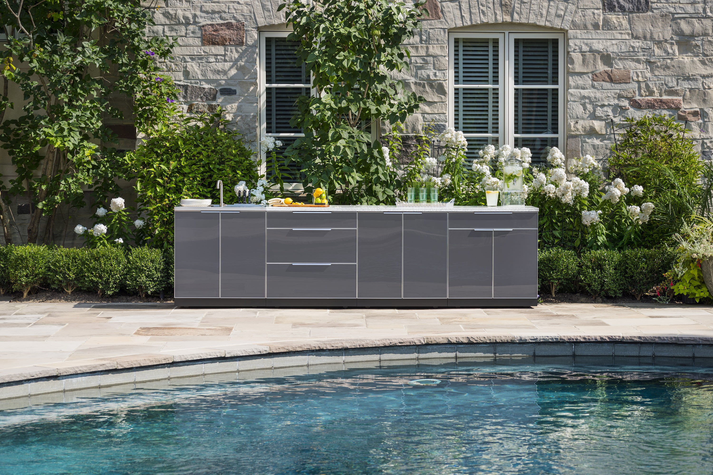 Outdoor Kitchen 4 Piece Cabinet Set in Slate Gray with Countertops - Image 3