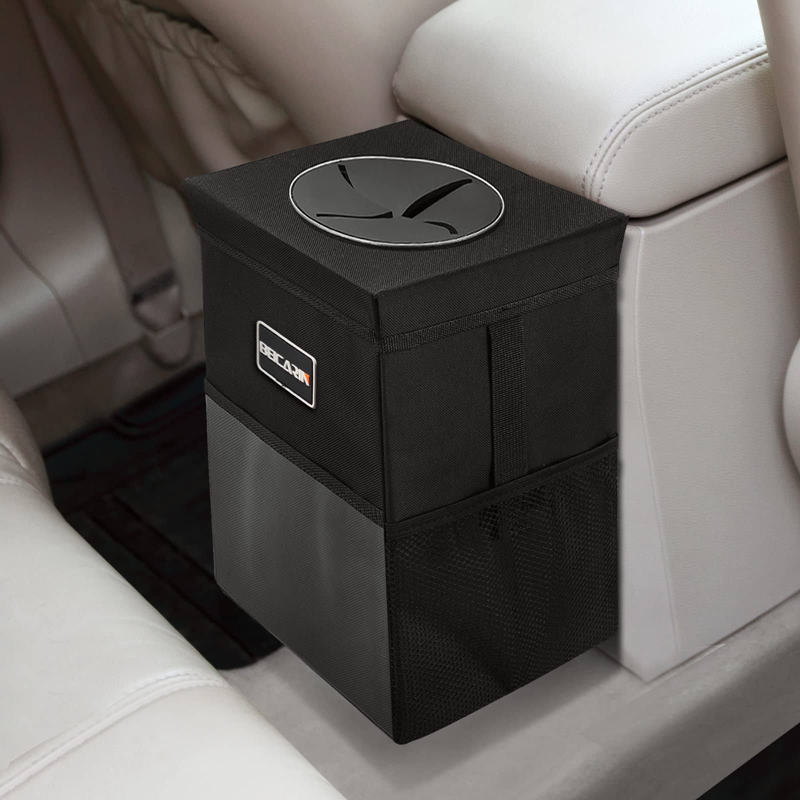 Car Trash Can with Lid - Car Trash Bag Hanging with Storage Pockets Leak-Proof Car Organizer Collapsible and Portable Waterproof Car Garbage Bin, 2.6