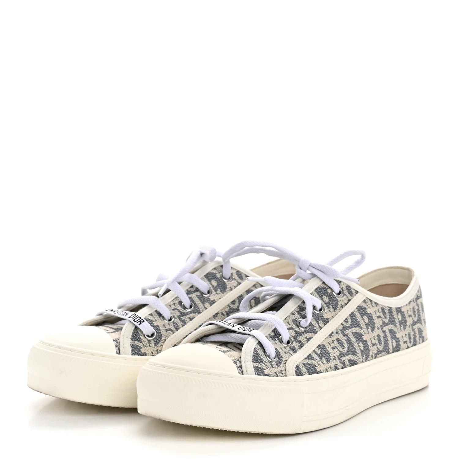 Oblique Chambray Raffia Effect Walk'N'Dior Low Top Sneakers 38 Blue Light Biscuit