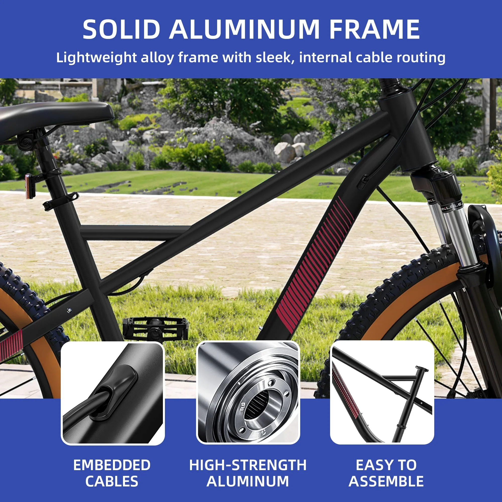 ModFusion 26-Inch Aluminum Alloy Mountain Bike, 21-Speed, Disc Brakes, Black with Brown Tires, 85% Assembled