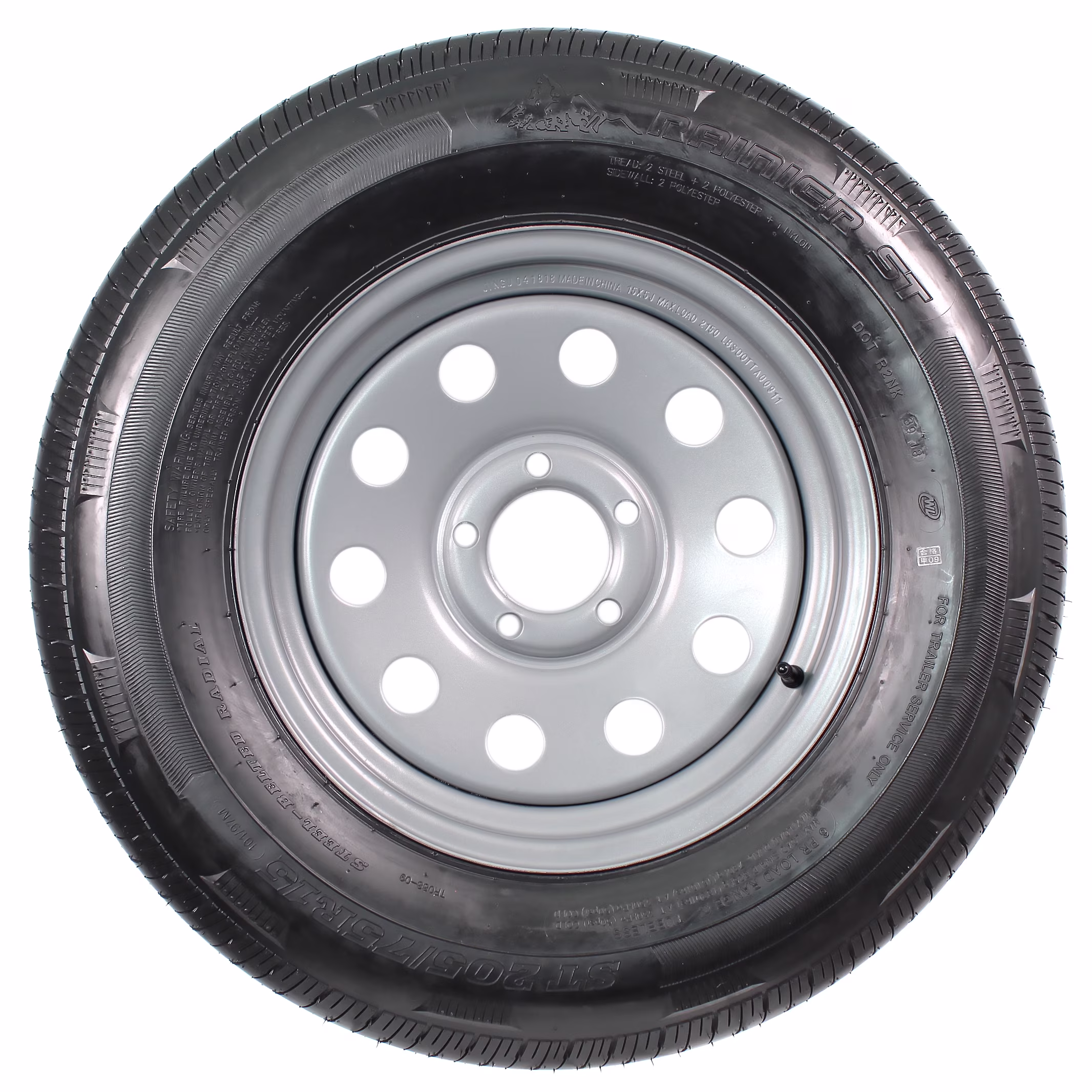 Ecustomrim Radial Trailer Tire Rim ST205/75R15 205/75 - 15 Load C 5 Lug Wheel Silver Modular