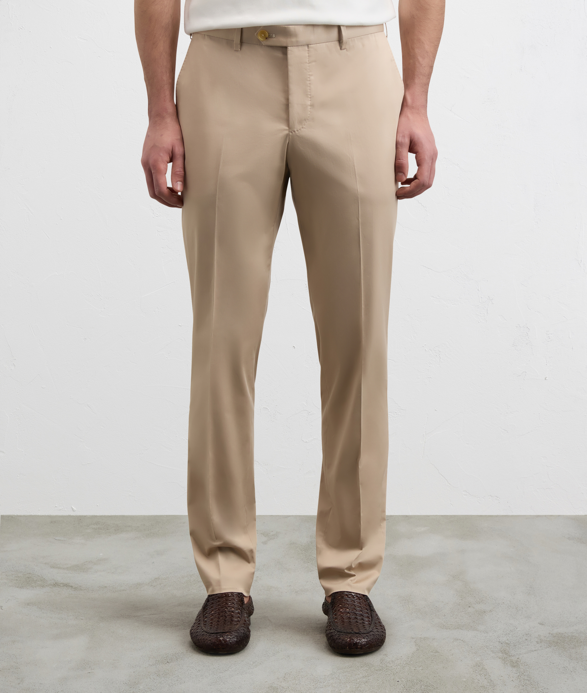 LIGHT BROWN SOLID COLOR STRETCH COTTON TROUSERS