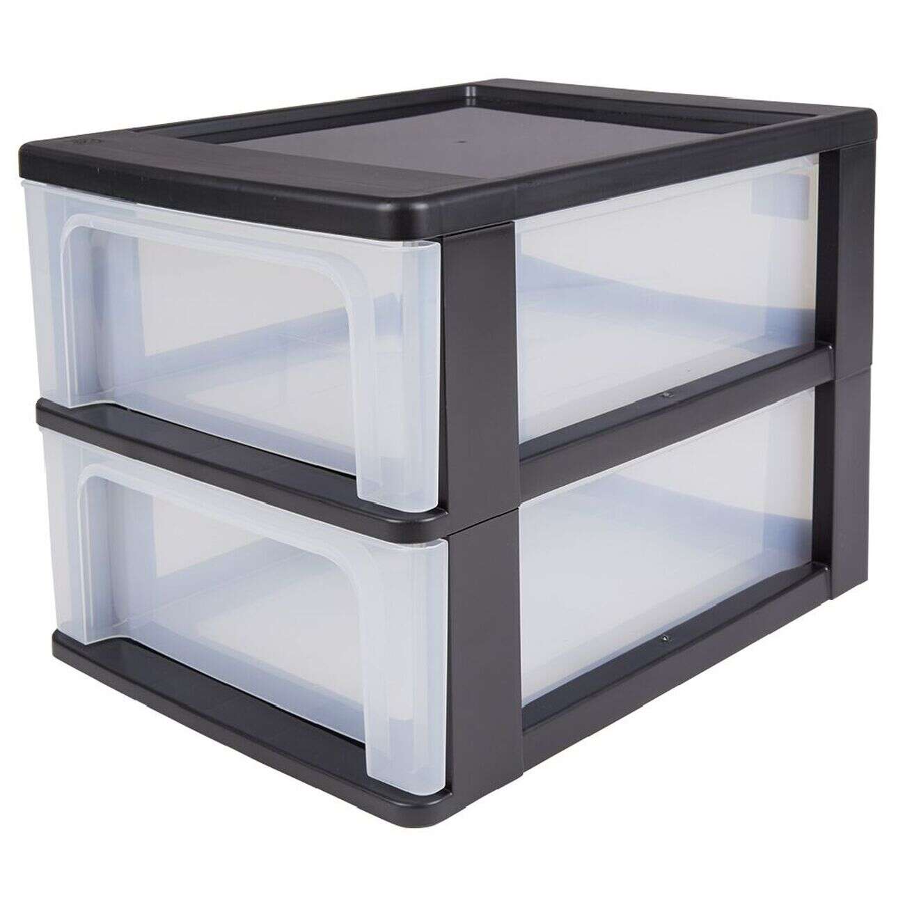 Tour de rangement A4 2 tiroirs noir et transparent 14 L