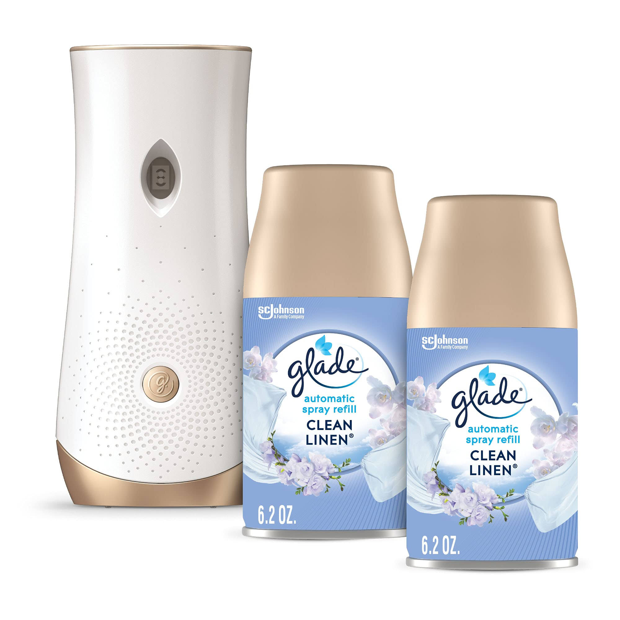 Glade Automatic Spray Refill and Holder Kit, Air Freshener for Home and Bathroom, Clean Linen, 6.2 oz, 2 Count, Size: 6.2 Ounce Pack of 2