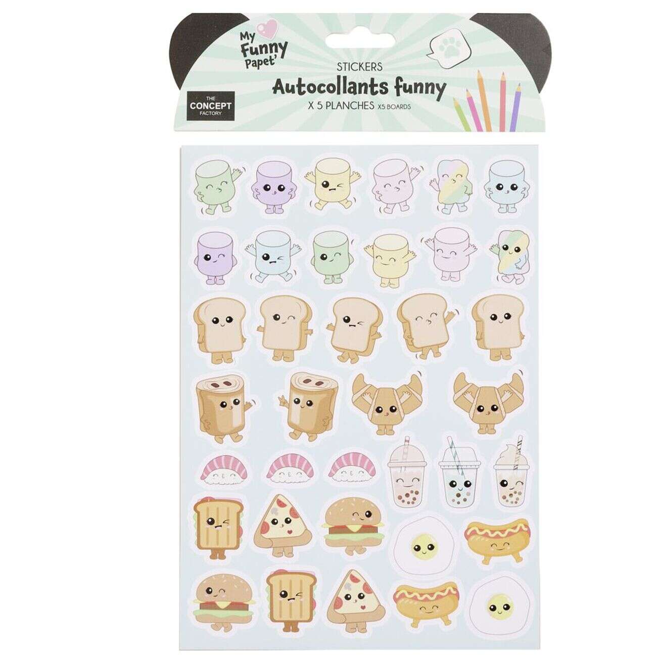 Stickers kawaii funny 5 feuillets