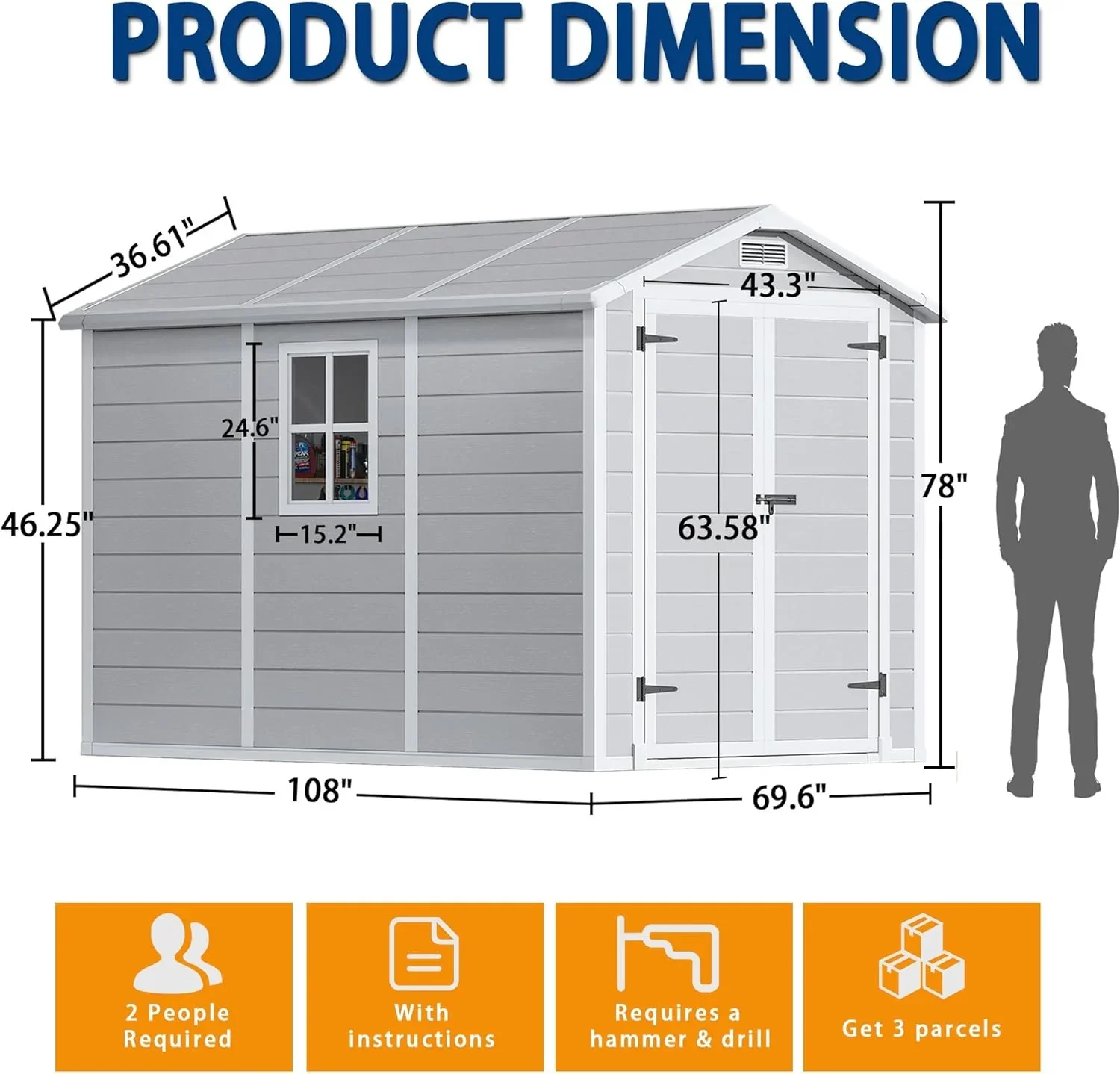 9 x 5.8 FT Outdoor Storage Shed, Linor Resin Shed with Floor, Window, and Vents, Weather-Resistant Garden Shed for Garden Tool Outside Sheds, Bike Shed, Backyard Shed