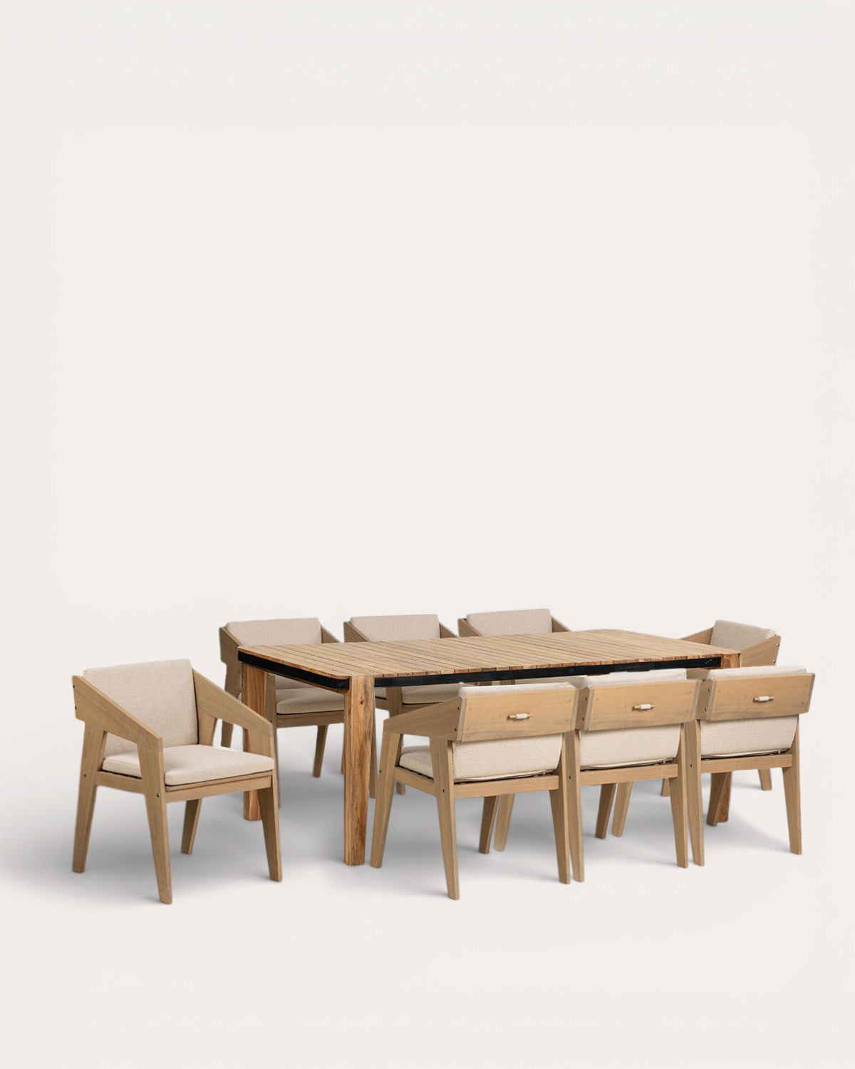 Set Lizzy - Tanon - Set de Mesa Rectangular (200x100 cm) Lizzy y 8 Sillas con Reposabrazos de Madera de Acacia Tanon de Exterior