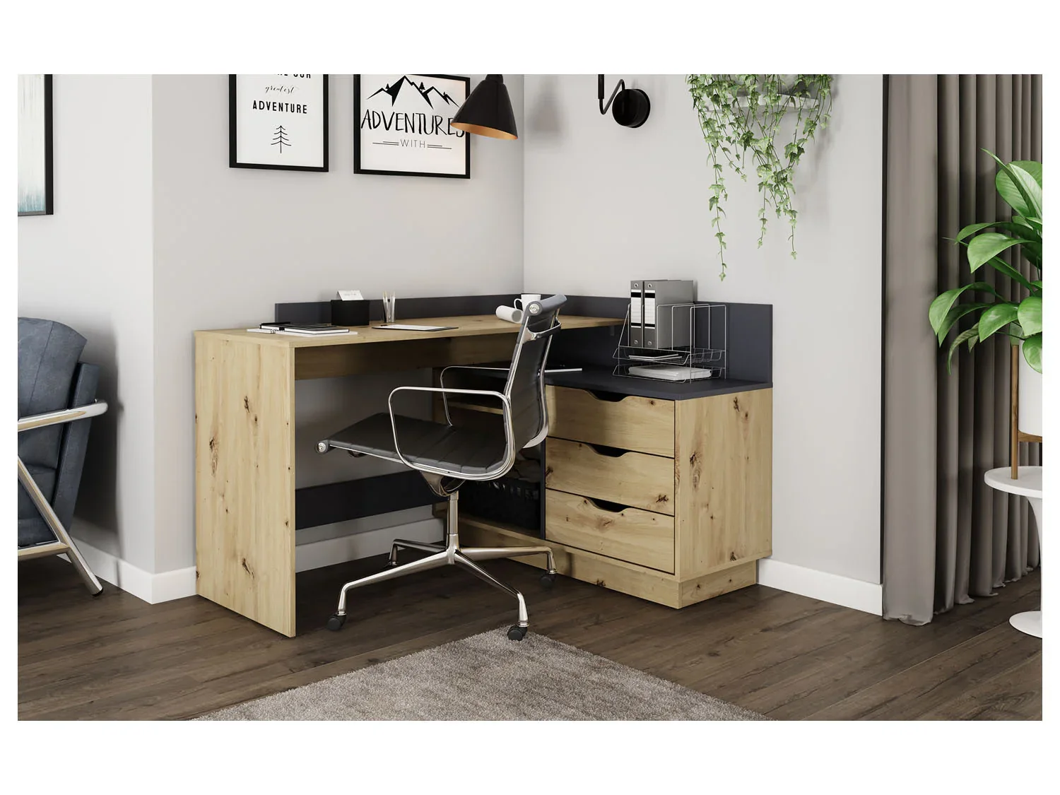 byLIVING Bureau d'angle Belfast avec compartiments, 129 x 105 x 83 cm
